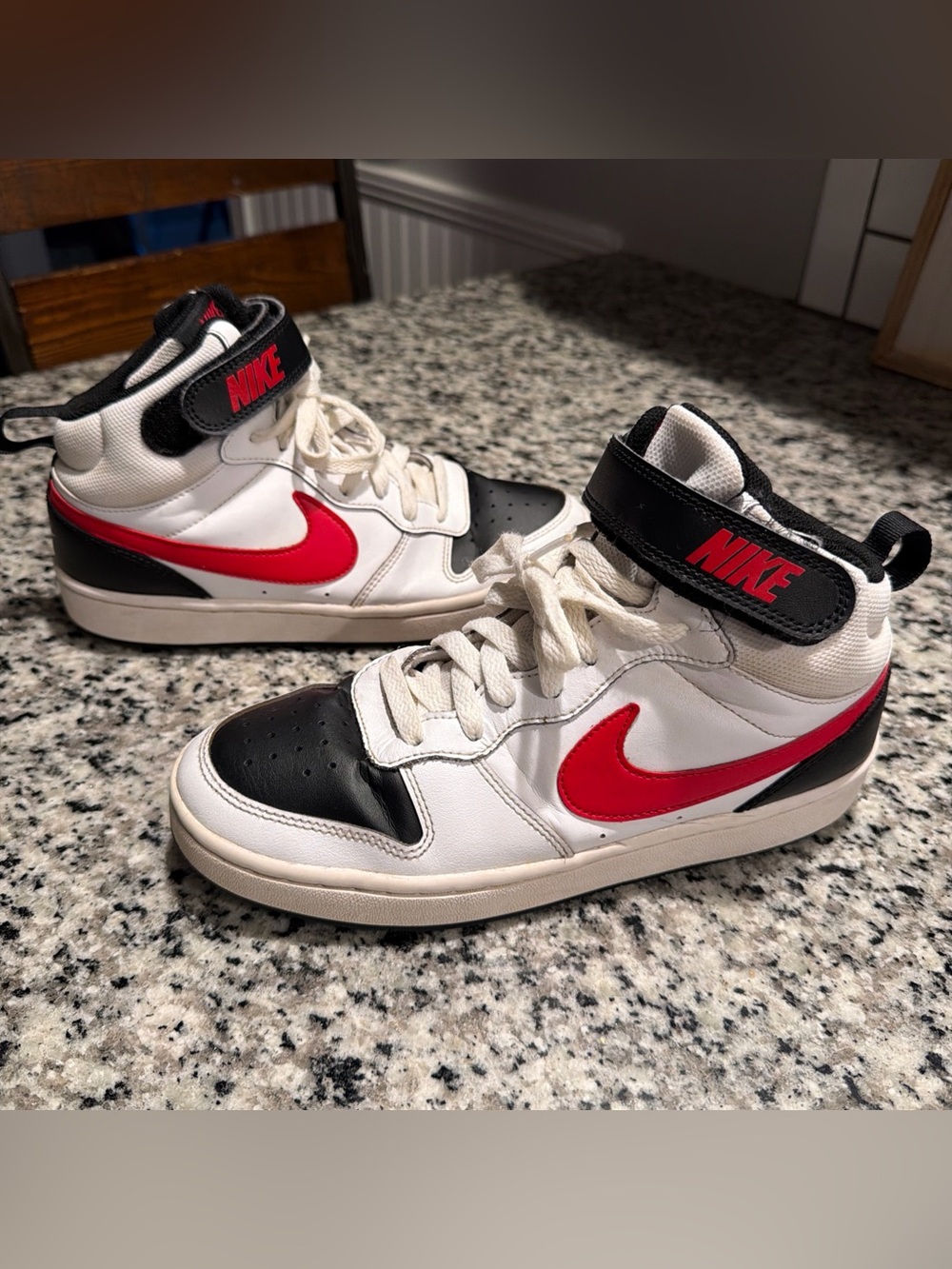 Nike Court Borough Mid 2 Big Kids White Black & Red Sneakers Size 6Y CD7782-110